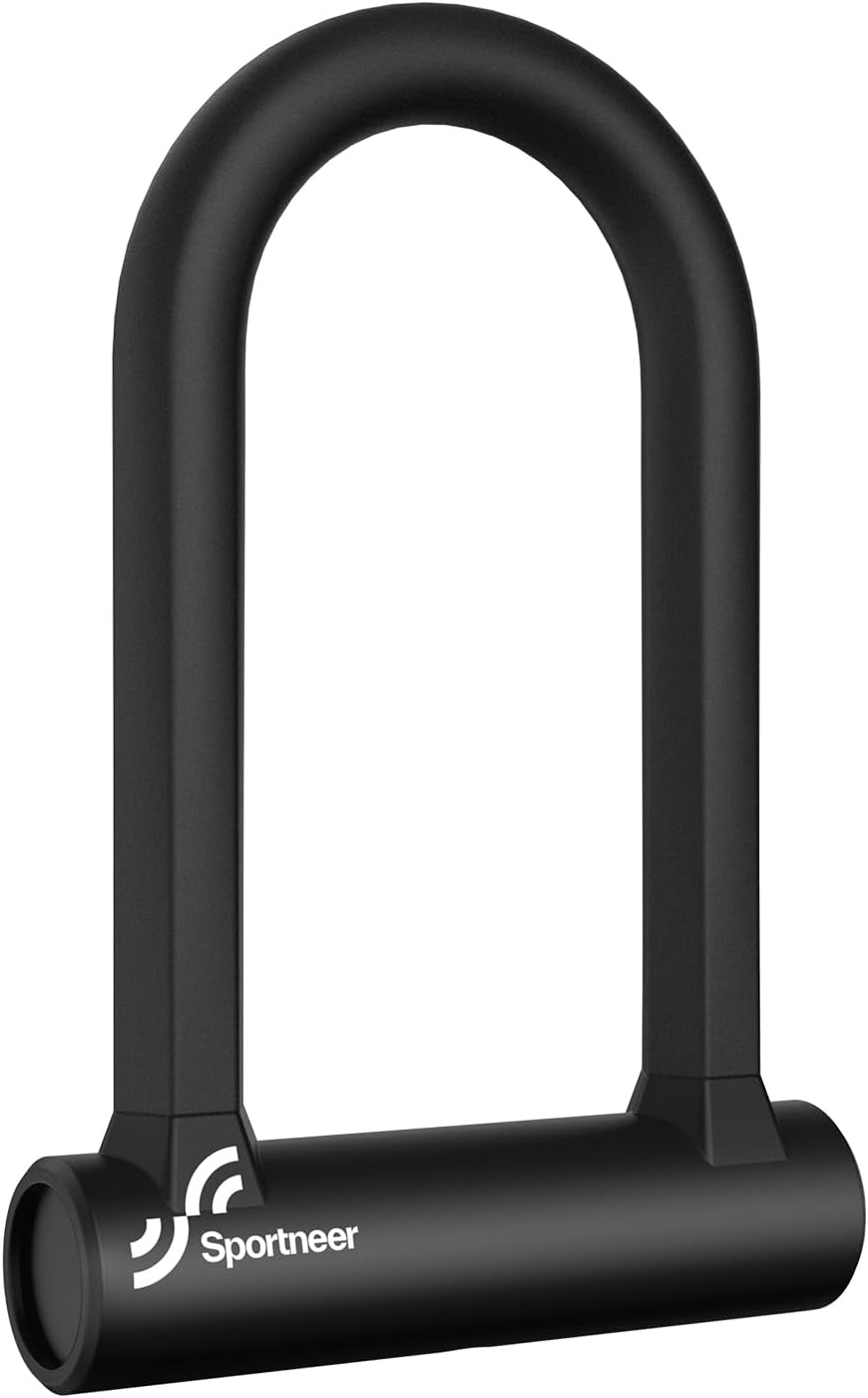 Sportneer Bike Lock: 17mm Heavy Duty Bike U Lock - High-Security Anti-Theft with 12mm x1.5m Steel Cable, 8''x5'' Compact Design, Includes Mounting Bracket for Mountain/Road/Folding/Electric Bikes - PuriLite