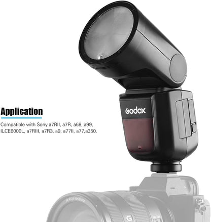 Godox V1S Professional Camera Flash Speedlite TTL Speedlight Round Head Wireless 2.4G Fresnel Zoom Compatible with Sony a7RII a7R a58 a99 ILCE6000L a7RIII a7R3 a9 a77II a77 a350 Camera for Photography - PuriLite