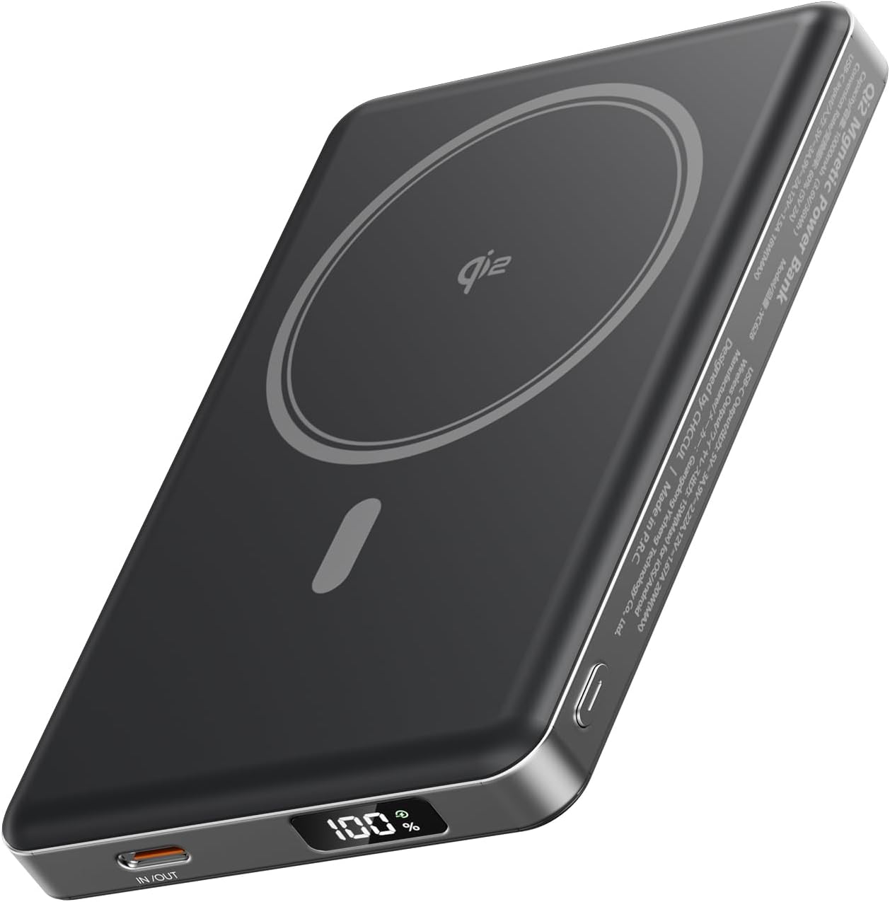 CHCCUL PD 20W Power Bank, Ultra-Slim 10,000mAh Magnetic PowerBank Qi2 Certified 15W Fast Charging Wireless Battery Pack Portable Charger with 20W USB-C for iPhone 16/15/14/13/12 Series (Titanium) - PuriLite