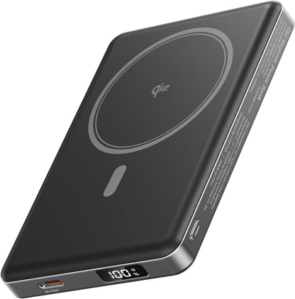 CHCCUL PD 20W Power Bank, Ultra-Slim 10,000mAh Magnetic PowerBank Qi2 Certified 15W Fast Charging Wireless Battery Pack Portable Charger with 20W USB-C for iPhone 16/15/14/13/12 Series (Titanium) - PuriLite