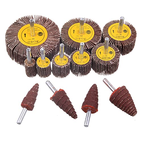 AOKLIT 24 Pcs 80 Grit 1/4inch Abrasive Flap Wheel Sander Set,Aluminum Oxide Flap Wheels Cylindrical Cone Shape Sanding Wheel for Remove Rust and Weld Burr - PuriLite