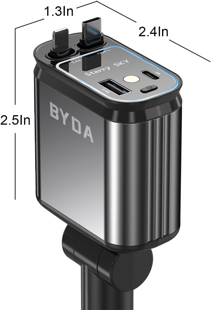 4 in 1 Retractable Car Charger 69W with Starry Light,69W Fast Charging USB C for iPhone 16/15/14/13/12,Pixel, Cigarette Lighter Charger,180° Adjustable Plug,Multi-Device Support - PuriLite