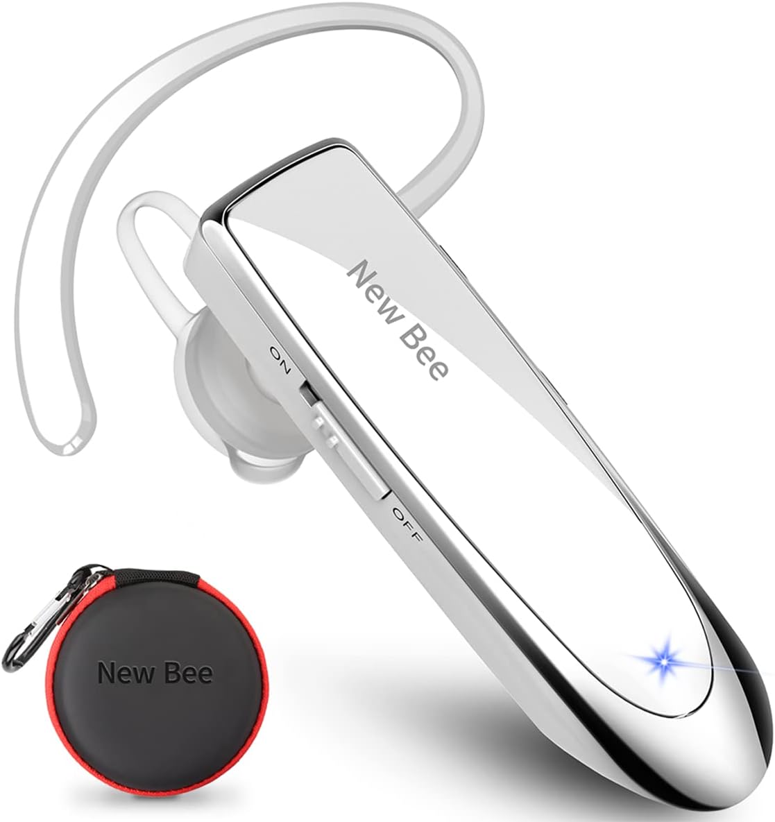 Bluetooth Headset New Bee 24Hrs V5.0 Bluetooth Earpiece Wireless Handsfree Driving Headset with Noise Canceling Mic Headset Case for iPhone Samsung Android Mobile Cell Phone Tablets Office - PuriLite