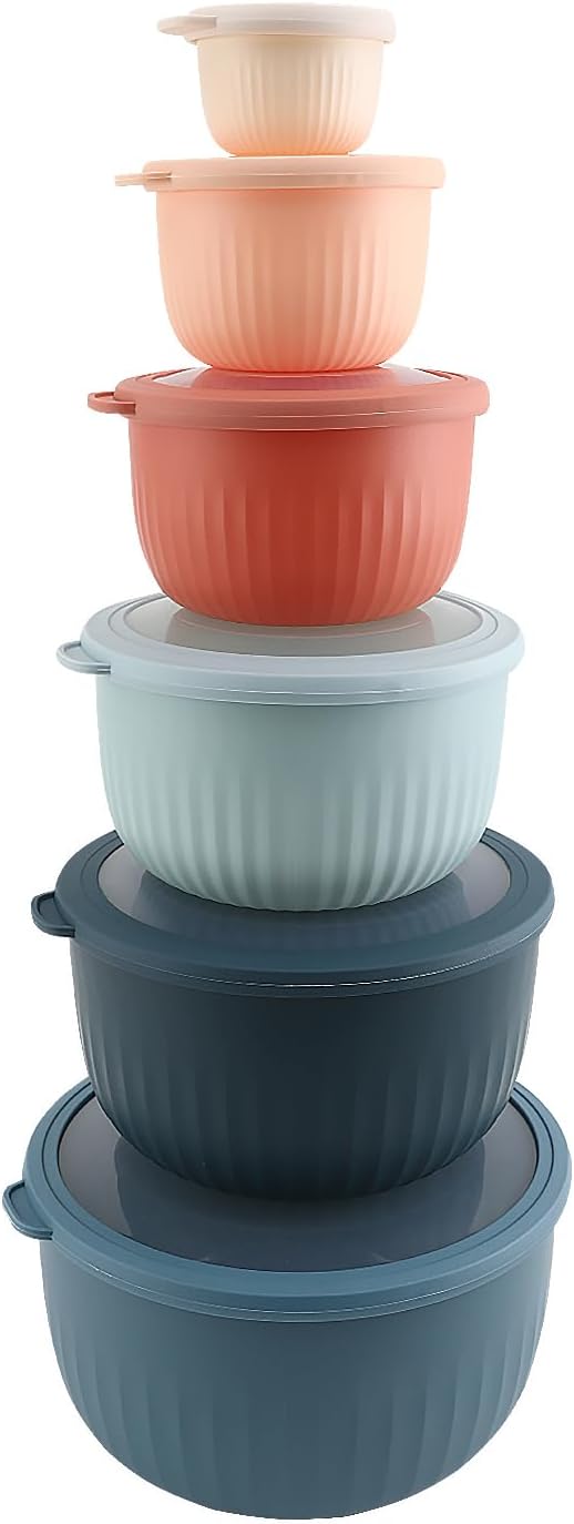 COOK WITH COLOR Prep Bowls with Lids- 8 Piece Nesting Plastic Small Mixing Bowl Set with Lids (Teal Ombre) - PuriLite
