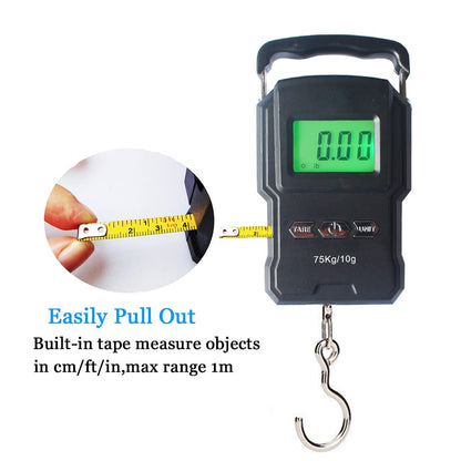 YAGSUW Portable Electronic Hook Scale Digital Hanging Bag Luggage Weight Scale Fishing Scale with Measuring Tape 165Lb Black - PuriLite