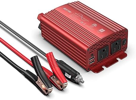 BESTEK 300Watt Pure Sine Wave Power Inverter - DC 12V to AC 110V Car Plug Inverter Adapter, Power Converter with 4.8A Dual USB Charging Ports and 2 AC Outlets Car Charger - PuriLite