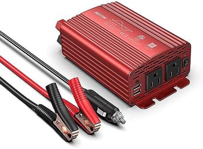 BESTEK 300Watt Pure Sine Wave Power Inverter - DC 12V to AC 110V Car Plug Inverter Adapter, Power Converter with 4.8A Dual USB Charging Ports and 2 AC Outlets Car Charger - PuriLite