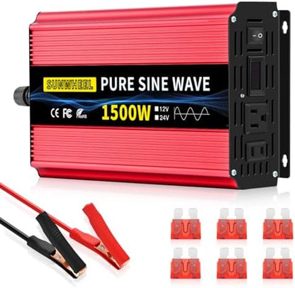 SUNWHEEL 4000W Pure Sine Wave Inverter, 12V DC to 110V/120V AC Power Inverter for RV、Microwave、Off Grid、Truck、Refrigerator、Air Conditioner with 4 AC outlets and LCD Display - PuriLite
