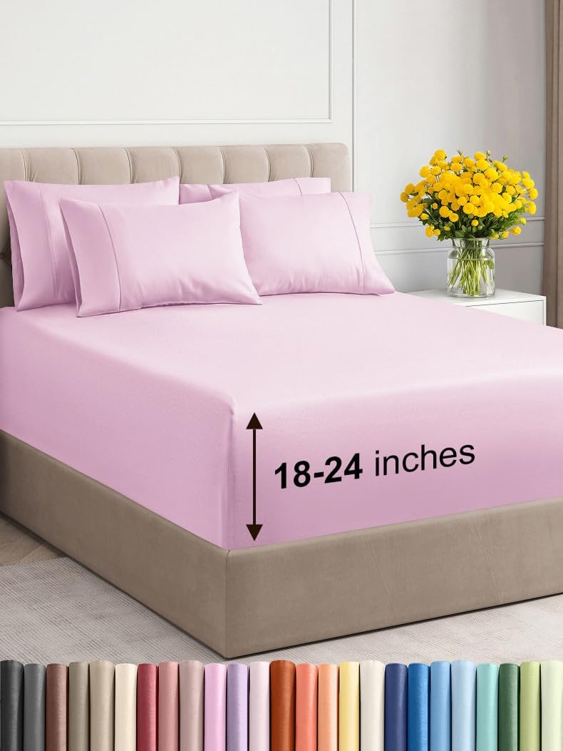 Extra Deep Queen Sheet Set - 6 Piece Breathable & Cooling Sheets - Hotel Luxury Bed Sheets Set - Easy & Secure Fit - Soft, Wrinkle Free & Comfy Sheets Set - White Sheet Set w/Extra Deep Pockets - PuriLite