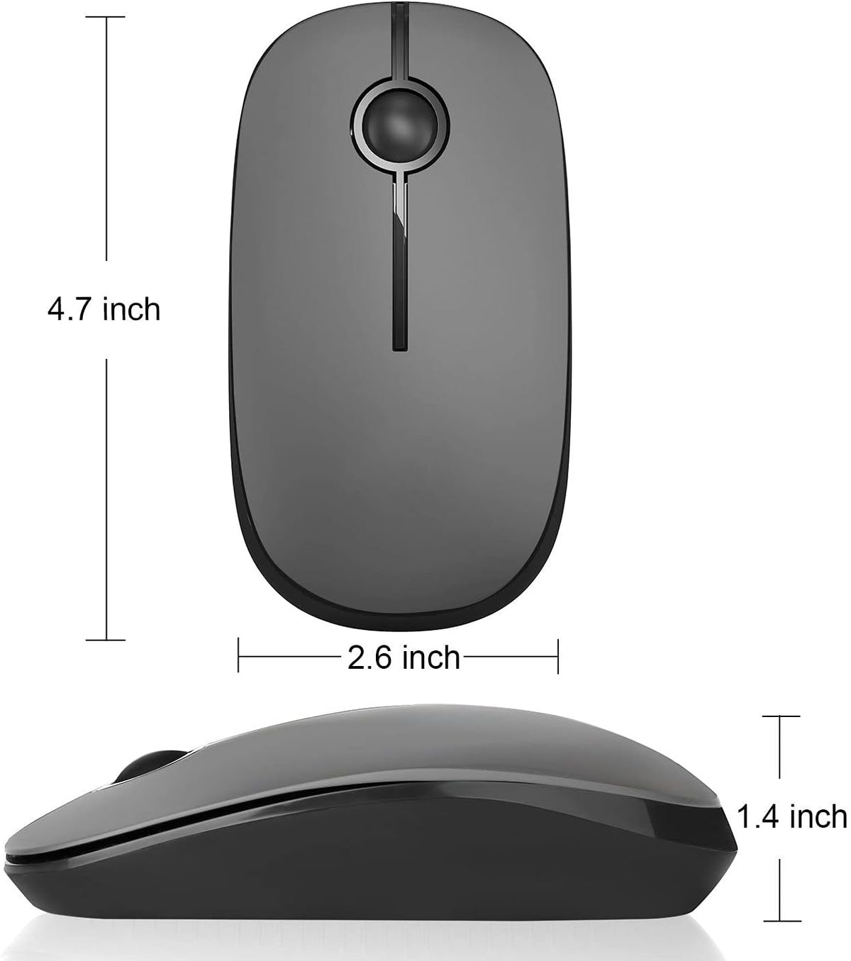Wireless Mouse, Vssoplor 2.4G Slim Portable Computer Mice with Nano Receiver for Notebook, PC, Laptop, Computer (Black and Gray) - PuriLite