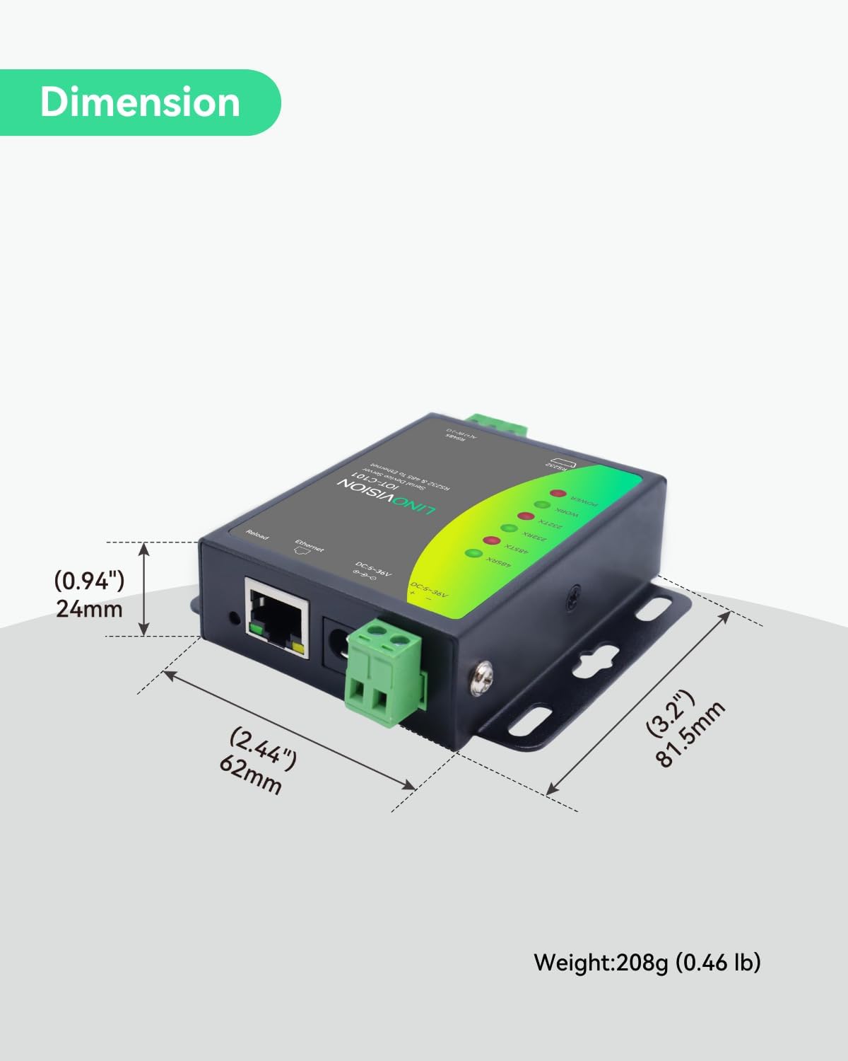 LINOVISION Dual Ports Serial Server, RS485 and RS232 to Ethernet Convertor, Modbus RTU/TCP Conversion, RS485 and RS232 to RJ45 Convertor, Processor Upgraded - PuriLite