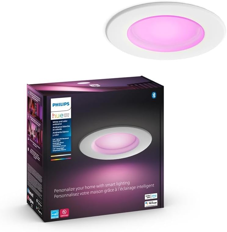 Philips Hue White & Color Ambiance 4" Smart LED Retrofit Can Downlight, Color Changing, Bluetooth & Zigbee Compatible (Hue Hub Optional), Smart Ceiling Lighting - PuriLite