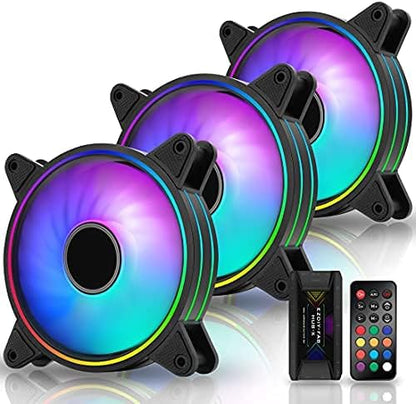 EZDIY-FAB White Moonlight 120mm RGB Case Fan with Fan Hub X and Remote,Motherboard Aura SYNC,Speed Control,Addressable Fan for PC Case-3 Pack - PuriLite