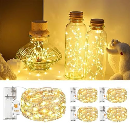 AlldGuo 2-Pack Fairy Lights Battery Powered – 2M 20 LED Warm White Twinkle Lights with Timer, Flexible Silver Wire Indoor String Lights for Bedroom, Christmas, Halloween, Party, DIY Decor - PuriLite