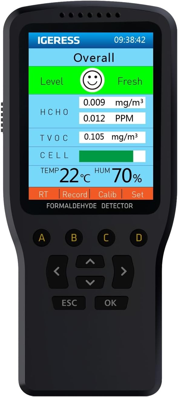 Air Quality Tester, 8 in 1 Air Quality Monitor Indoor，Formaldehyde Detector, voc Meter, Detect Indoor HCHO,TVOC,AQI,PM2.5,PM10,PM1.0,Temperature and Humidity Tester (Black) - PuriLite