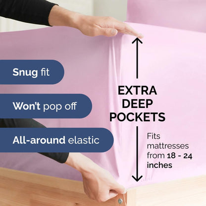 Extra Deep Queen Sheet Set - 6 Piece Breathable & Cooling Sheets - Hotel Luxury Bed Sheets Set - Easy & Secure Fit - Soft, Wrinkle Free & Comfy Sheets Set - White Sheet Set w/Extra Deep Pockets - PuriLite