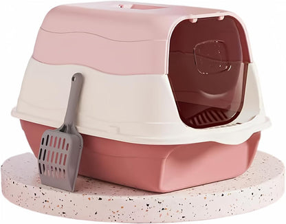 Large Covered Litter Box With Lid - Fully Enclosed Cat Toilet Pan and Scoop - PuriLite