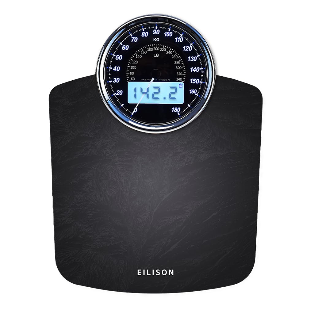 EILISON Highly Advance 2-in-1 Digital & Analog Weighing Scale for Body Weight-400lbs, 4 High Precison GX Sensor Accurate, Thick Tempered Glass, Extra Large Display (White) - PuriLite