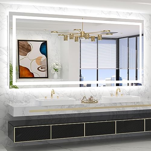 TETOTE LED Bathroom Mirror 20x28 Frontlit & Backlit Lighted Vanity Mirror Anti Fog Stepless Dimmable 3 Colors White/Warm/Natural,Double Lights,Wall-Mounted(Horizontal/Vertical) - PuriLite