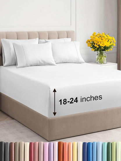 Extra Deep Queen Sheet Set - 6 Piece Breathable & Cooling Sheets - Hotel Luxury Bed Sheets Set - Easy & Secure Fit - Soft, Wrinkle Free & Comfy Sheets Set - White Sheet Set w/Extra Deep Pockets - PuriLite