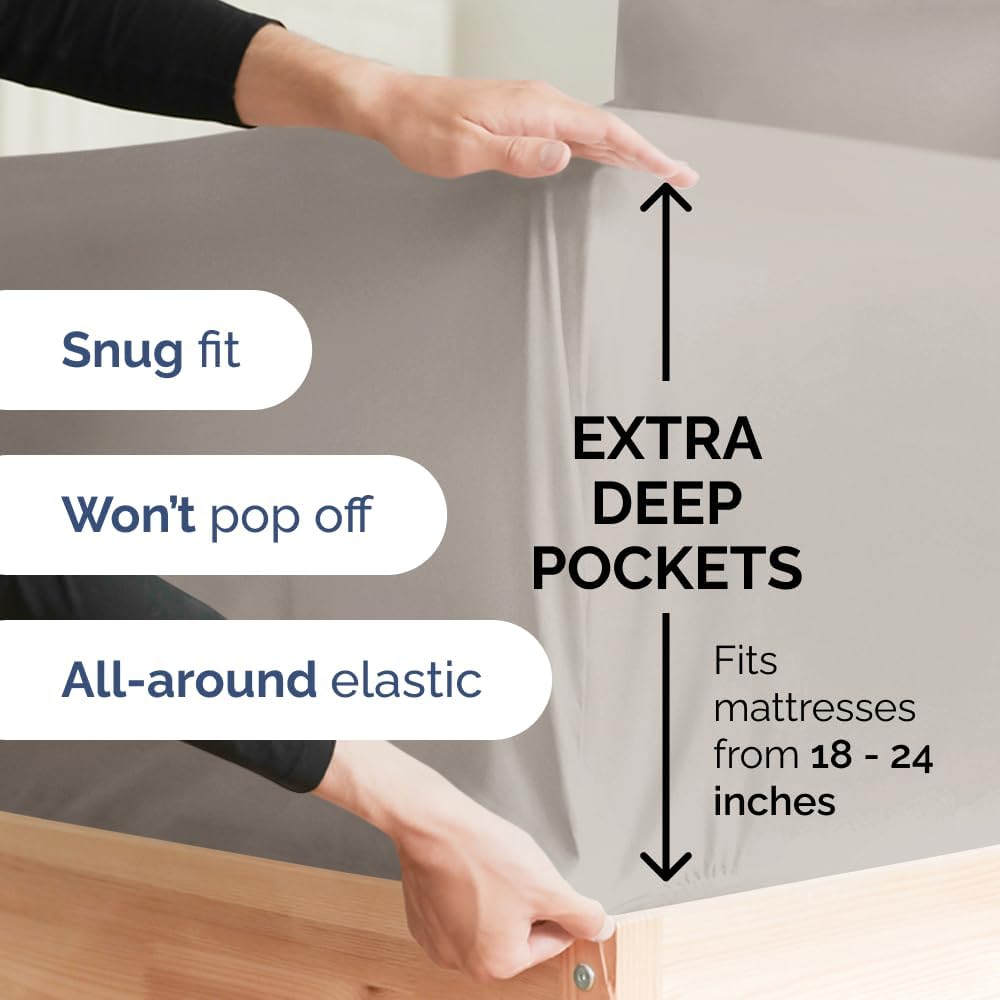 Extra Deep Queen Sheet Set - 6 Piece Breathable & Cooling Sheets - Hotel Luxury Bed Sheets Set - Easy & Secure Fit - Soft, Wrinkle Free & Comfy Sheets Set - White Sheet Set w/Extra Deep Pockets - PuriLite