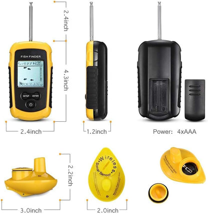 LUCKYLAKER Sonar Handheld Fish Finder Transducer Portable Water Depth Finder Boat Kayak Wireless Transducer Fish Finders - PuriLite