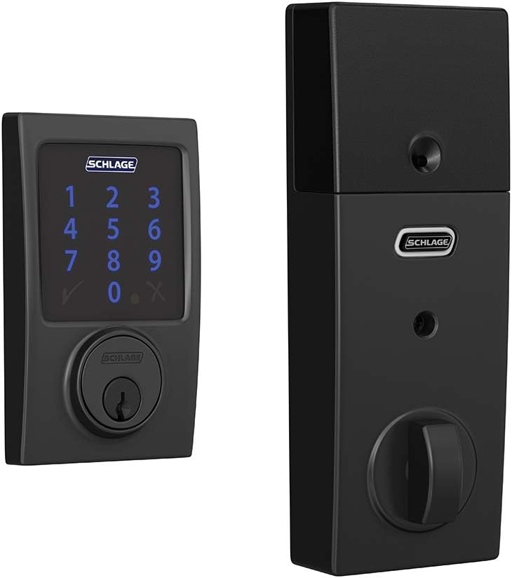 Schlage BE469ZP CEN 622 Connect Smart Deadbolt with Alarm with Century Trim in Matte Black, Z-Wave Plus Enabled - PuriLite