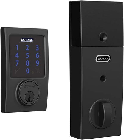 Schlage BE469ZP CEN 622 Connect Smart Deadbolt with Alarm with Century Trim in Matte Black, Z-Wave Plus Enabled - PuriLite