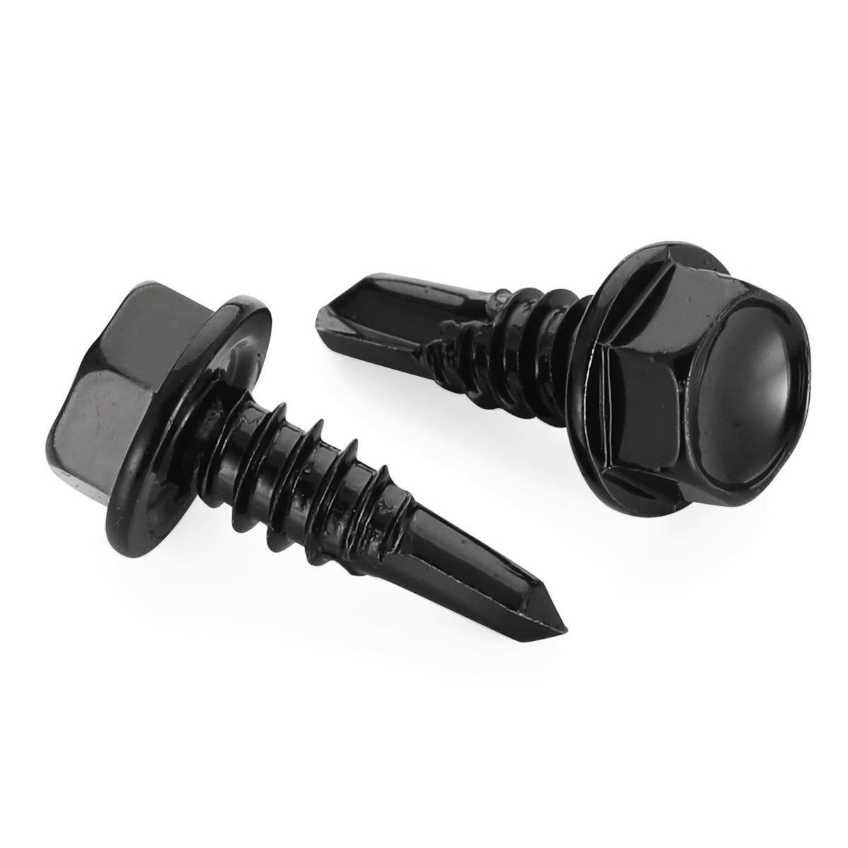 #10 x 1 Hex Washer Head Self Tapping Drilling Screws Black Oxidized, 410 Stainless Steel, 100 PCS - PuriLite