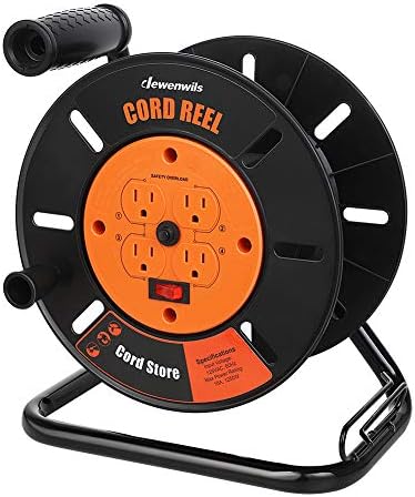 DEWENWILS Extension Cord Storage Reel with 4-Grounded Outlets, Heavy Duty Open Cord Reel for 12/3,14/3,16/3 Gauge Power Cord, Hand Wind Retractable, 10A Circuit Breaker, Rocker Power Switch - PuriLite