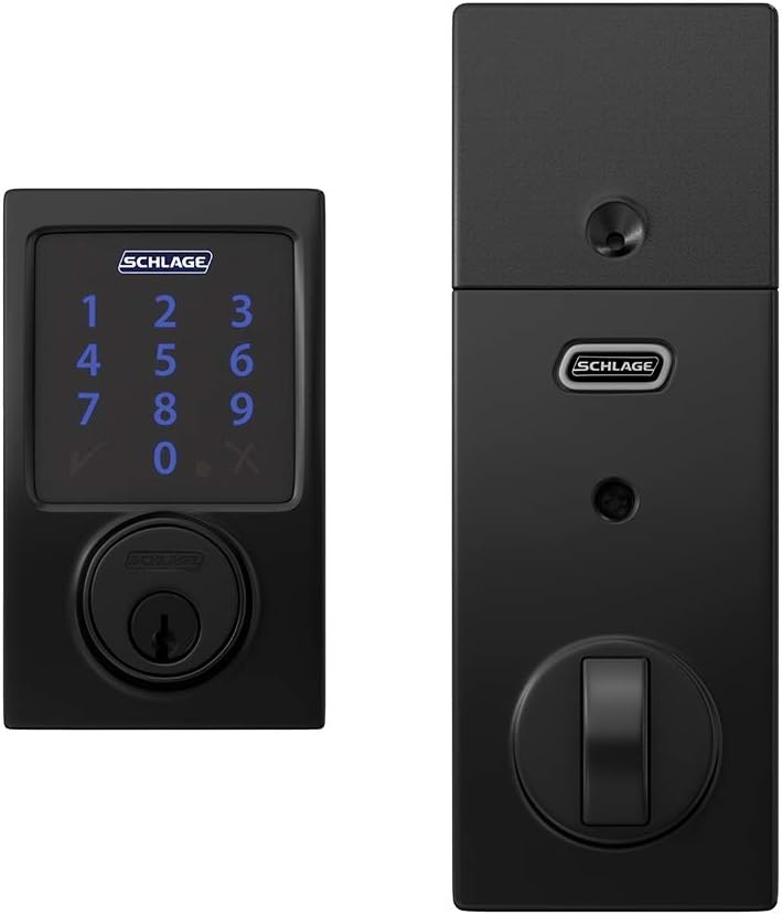 Schlage BE469ZP CAM 622 Connect Smart Deadbolt with Alarm with Camelot Trim in Matte Black, Z-Wave Plus Enabled - PuriLite