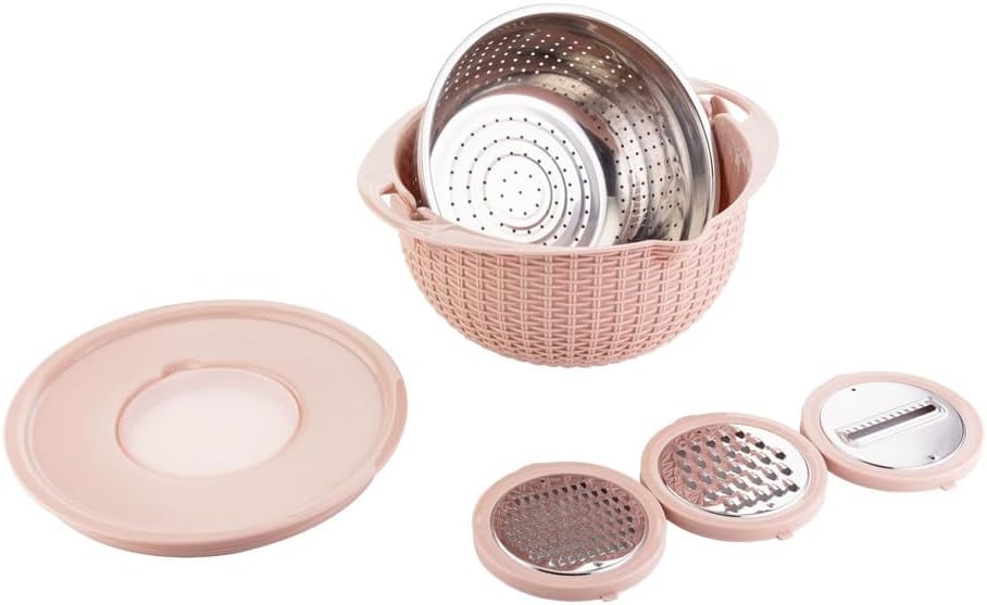 4 in 1 Colander with Bowl Set, Double Layer Fruit Cleaner, Salad Spinner, Rotatable Strainers, for Draining Cooked Pasta, Noodles,Vegetables, Fruits and Rice (Beige) - PuriLite