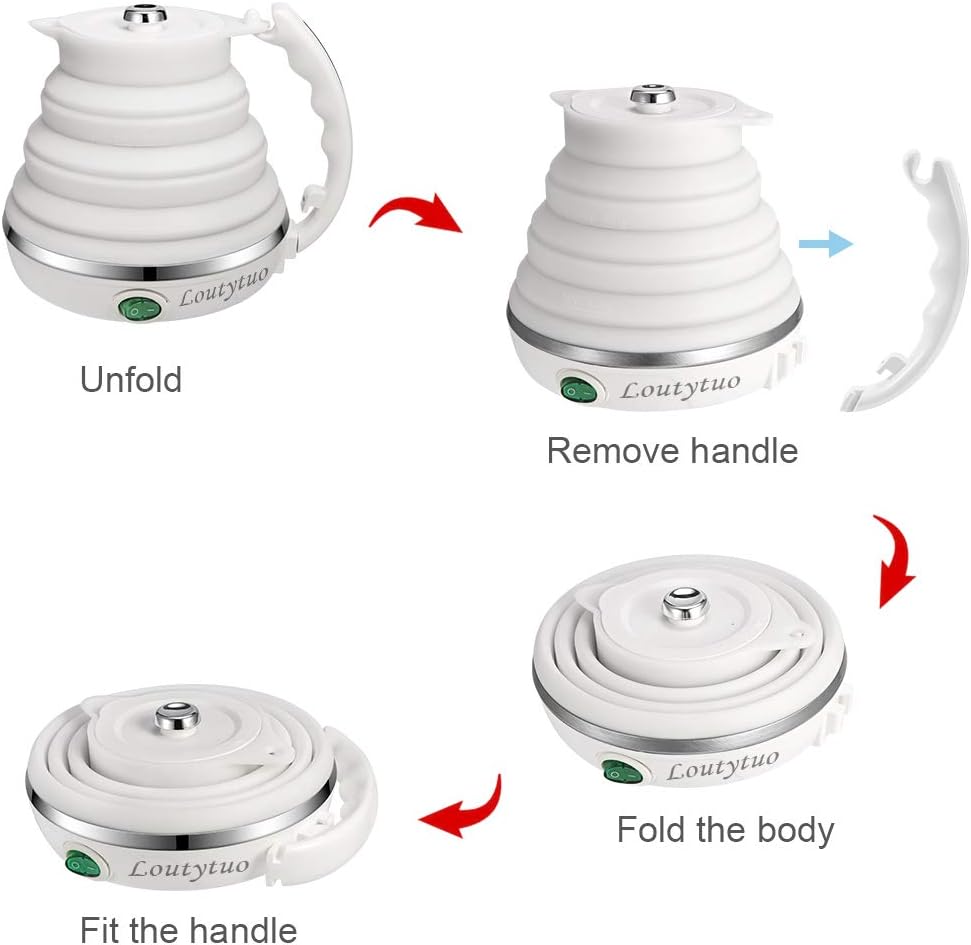 120V 555ML Ultrathin Travel Foldable Electric Kettle with Separable Power Cord and Handle, Boil Dry Protection, Food Grade Silicone - PuriLite