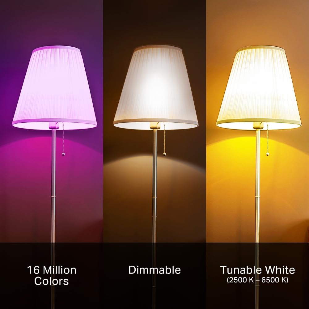 Kasa Smart Light Bulbs, Full Colour Changing Dimmable Smart WiFi Bulbs Compatible with Alexa and Google Home, A19, 9W 800 Lumens,2.4Ghz only, No Hub Required, 2-Pack (KL125P2), Multicolour - PuriLite