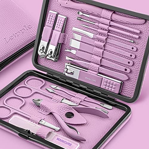 Manicure Set Professional Pedicure Kit Nail Clippers Kit - 18 Pcs Nail Care Tools - Grooming Kit with Luxurious Upgraded Travel Case (Blue) - PuriLite