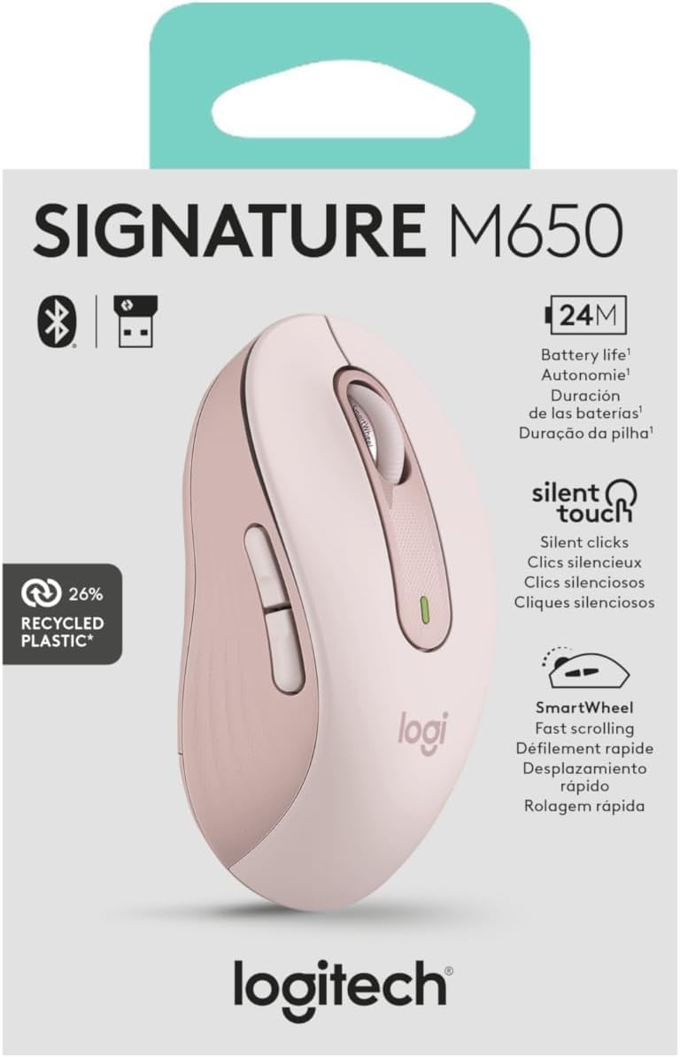 Logitech Signature M650 L Full Size Wireless Mouse - For Large Sized Hands, 2-Year Battery, Silent Clicks, Customizable Side Buttons, Bluetooth, for PC/Mac/Multi-Device/Chromebook - Black - PuriLite