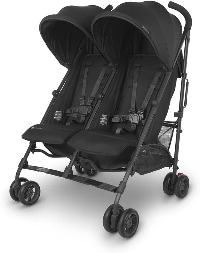 UPPAbaby G-Link V2 Double Umbrella Stroller/Lightweight Design/One-Step Fold + Recline/XL Basket + Canopy/Cup Holder Included/Jake (Black/Carbon Frame) - PuriLite