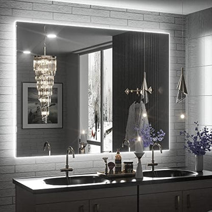 Keonjinn 40 x 32 Inch LED Bathroom Mirror with Acrylic, Backlit Mirror Anti-Fog, Lighted Bathroom Mirror for Wall, CRI90 High Definition Dimmable Large Makeup Mirror(Horizontal/Vertical) - PuriLite