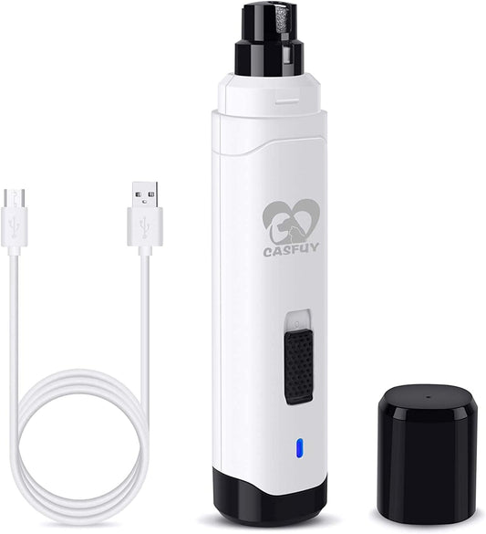 Casfuy Dog Nail Grinder Upgraded - Professional 2-Speed Electric Rechargeable Pet Nail Trimmer Painless Paws Grooming & Smoothing for Small Medium Large Dogs & Cats (White) - PuriLite