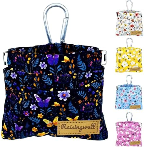 Raisingwell Dog Treat Pouch, Black Pocket Sized Pet Training Pouch, Cotton Fabric, Hand Free Dog Walking Bag with Carabiner, Self-Closing Pet Feed Snack Reward, for Pet Puppy Travel or Outdoor Use - PuriLite
