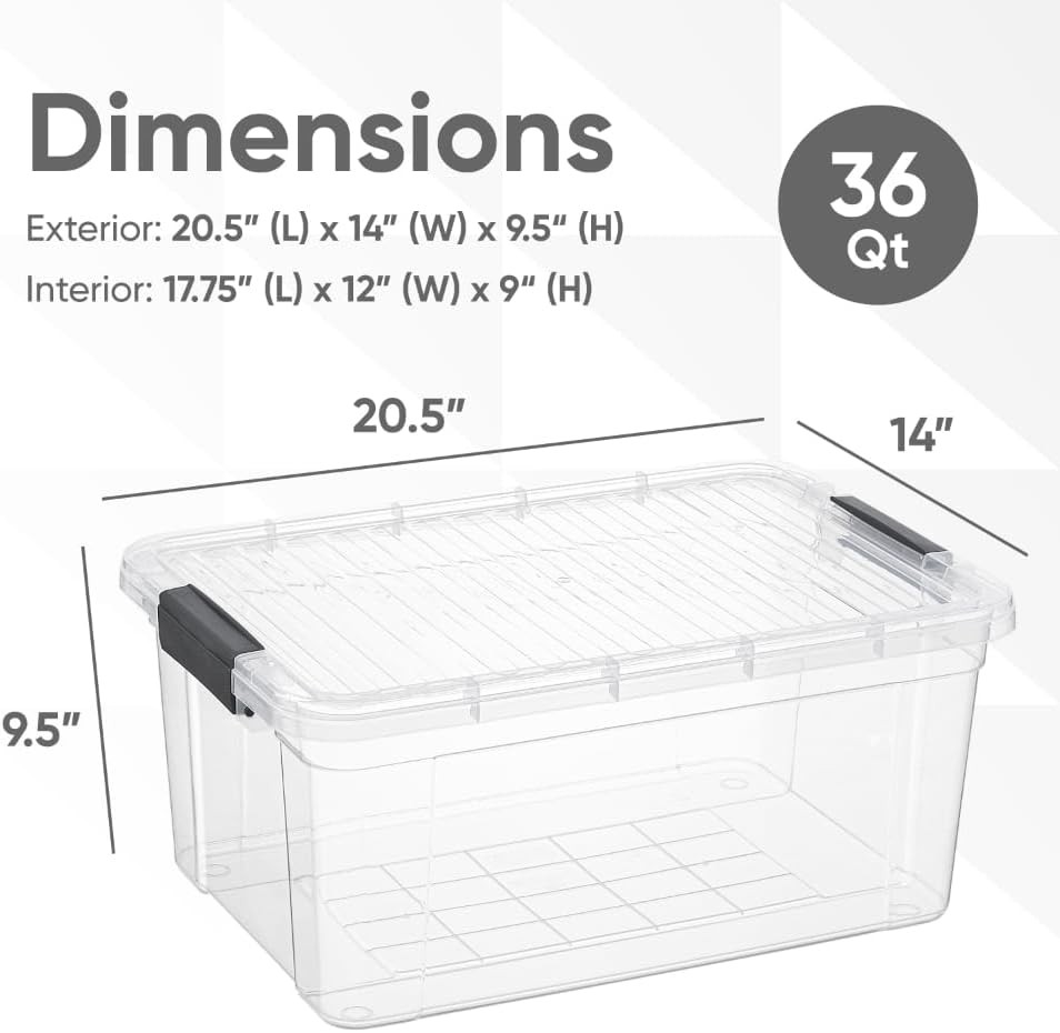 Superio Storage Bins with Lids- 3 Pack, 1.85 Qt Clear Boxes for Organizing, Stackable Plastic Containers- BPA Free, Non-Toxic, Odor Free, Organizer for Home, Office, Dorm - PuriLite