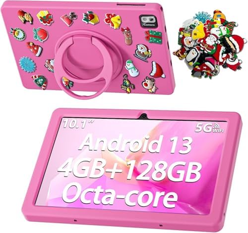SGIN 10.1 Inch Tablet, 4GB RAM 128GB ROM, Android 13 Tablets, Octa-Core 2.0Ghz Processor, 1280 * 800 IPS Screen, 2MP+8MP Camera, 6000mAh, WiFi, Bluetooth 5.0 (Pink) - PuriLite