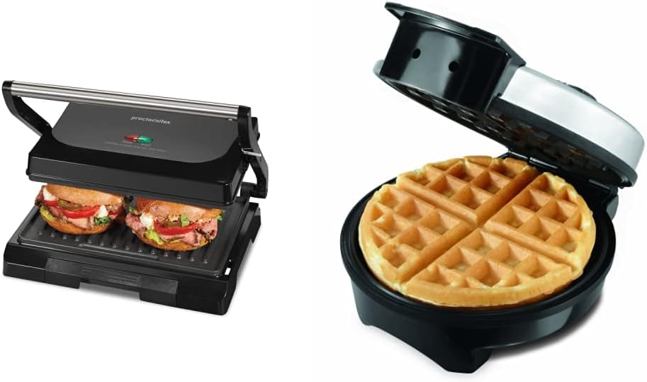 Proctor Silex 4 Serving Panini Press, Sandwich Maker and Compact Indoor Grill, Upright Storage, Easy Clean Nonstick Grids, Black (25440PS) - PuriLite
