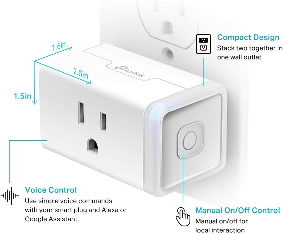 Kasa Smart Plug Mini by TP-Link (HS103P2) - Smart Home WiFi Outlet Works with Alexa, Echo and Google Home, No Hub Required, Remote Control, 2.4GHz WiFi Required, 15 Amp, UL Certified, 2-Pack, White - PuriLite