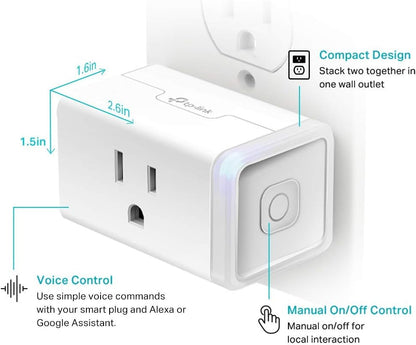 Kasa Smart Plug Mini by TP-Link (HS103P2) - Smart Home WiFi Outlet Works with Alexa, Echo and Google Home, No Hub Required, Remote Control, 2.4GHz WiFi Required, 15 Amp, UL Certified, 2-Pack, White - PuriLite