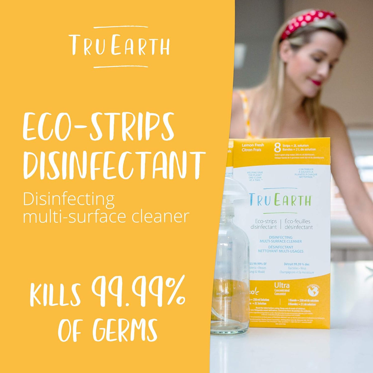 Tru Earth Multi-Surface Cleaner Eco-Strips | Plastic Jug-Free & Easy to Use | 8 Strips, Lemon Fresh - PuriLite