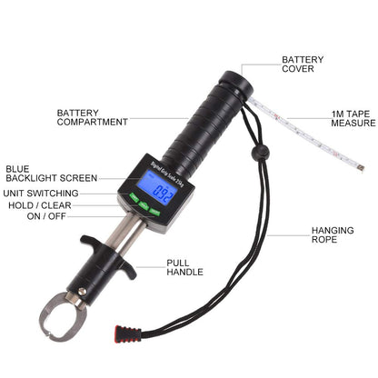 Fish Lip Grip with LED Display Multi-Function Digital Fish Grip Scale 25 Kg 55LB Electronic Control Grabber - PuriLite