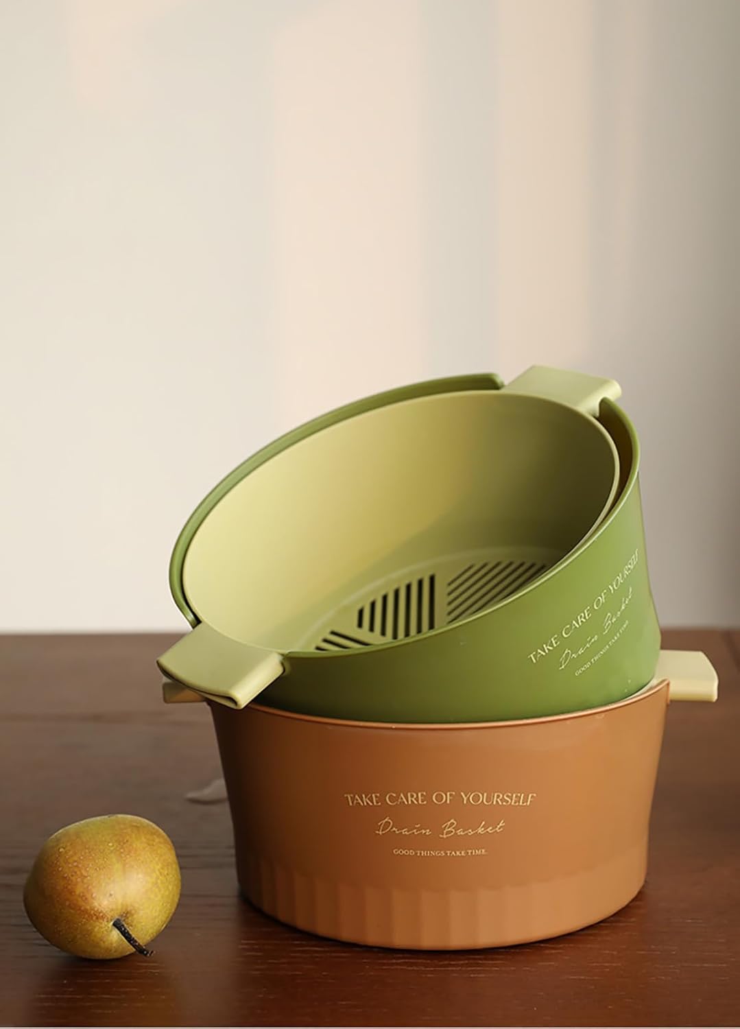Kitchen Washbas Food Strainer Drain Basket Rotating Drainer Double-Layer Basin Vegetable Fruit Washing Strainer - PuriLite
