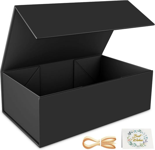 Black Gift Box, 9.5x6x3 Inch Gift boxes for Presents with Lids Magnetic Closure Rectangle Collapsible for Groomsman Proposal Box, Wedding, Christmas, Halloween, Birthday Gifts Packging - PuriLite