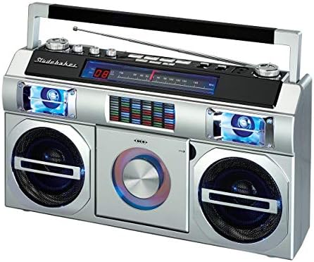 Studebaker SB2145B 80's Retro Street Bluetooth Boombox with FM Radio, CD Player, LED EQ, 10 Watts RMS Power and AC/DC - PuriLite